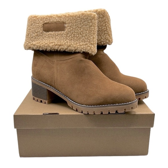 Shein Brown Sherpa Lined Rubber Sole Ankle Boots Size  10 New in Box! - Picture 1 of 9